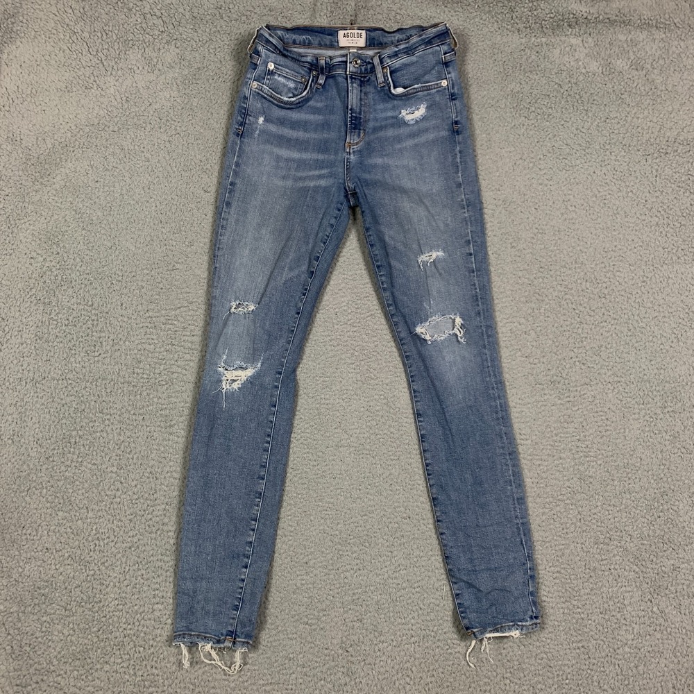 Agolde Sophie Jeans Women's 28 Beyond Blue High-Rise Distressed Ripped Skinny